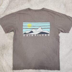 Quiksilver Men's Embroidered Gray-Brown T Shirt Size Medium Mountain Range